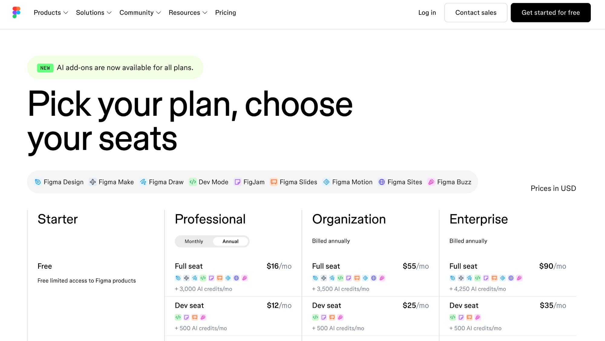 SaaS Pricing Page Example 1: Figma