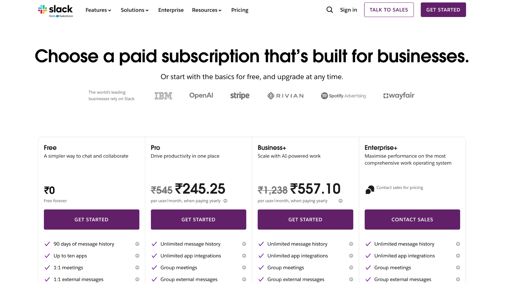 SaaS Pricing Page Example 6: Slack