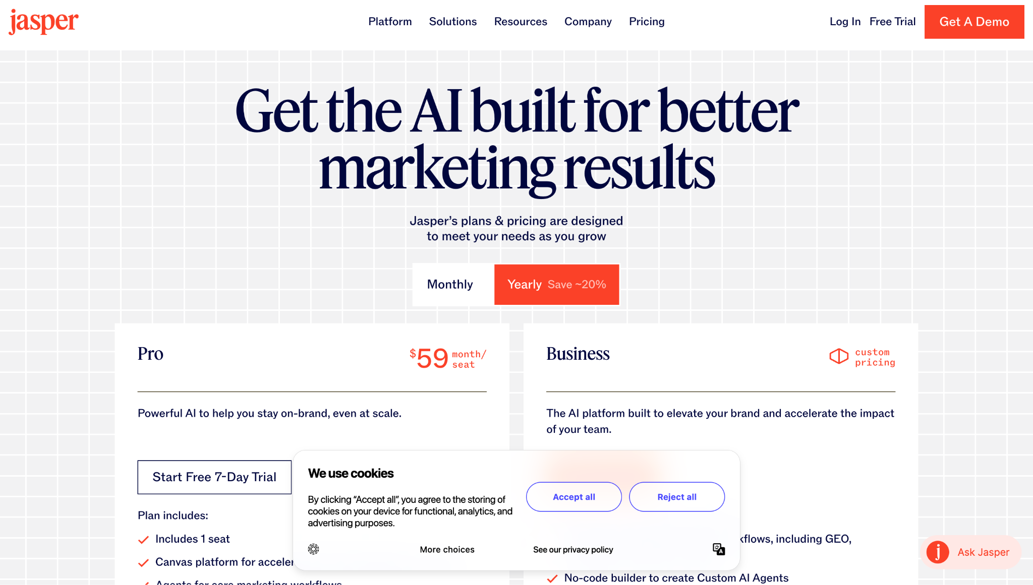 SaaS Pricing Page Example 8: Jasper