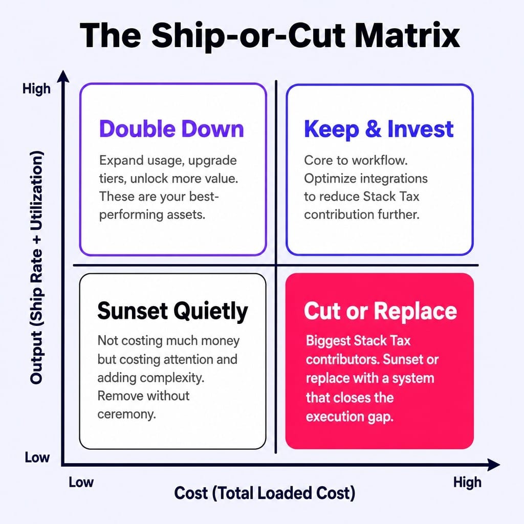 The Ship-or-Cut Matrix turns your martech stack evaluation into clear action.