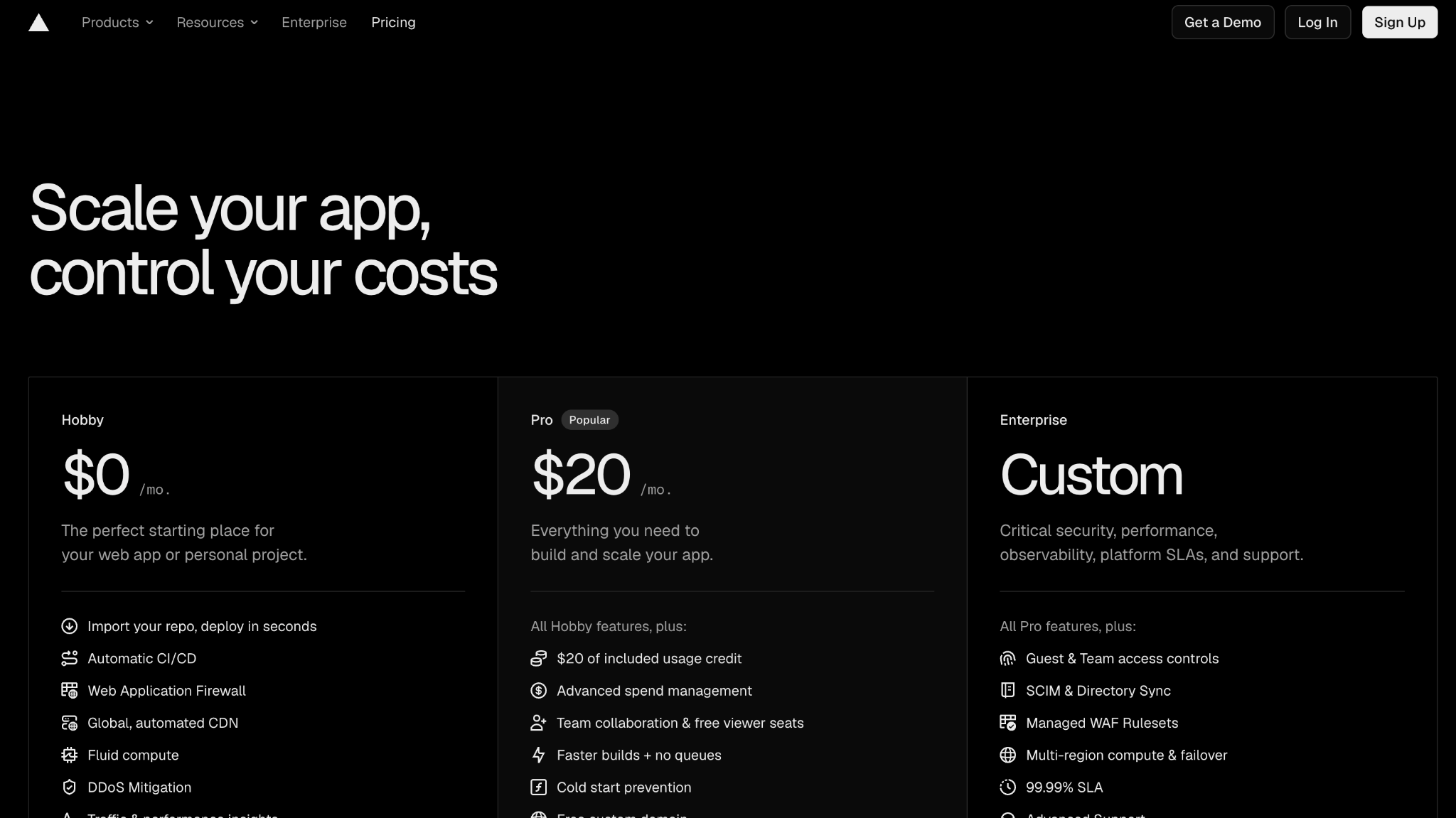 SaaS Pricing Page Example 4: Vercel