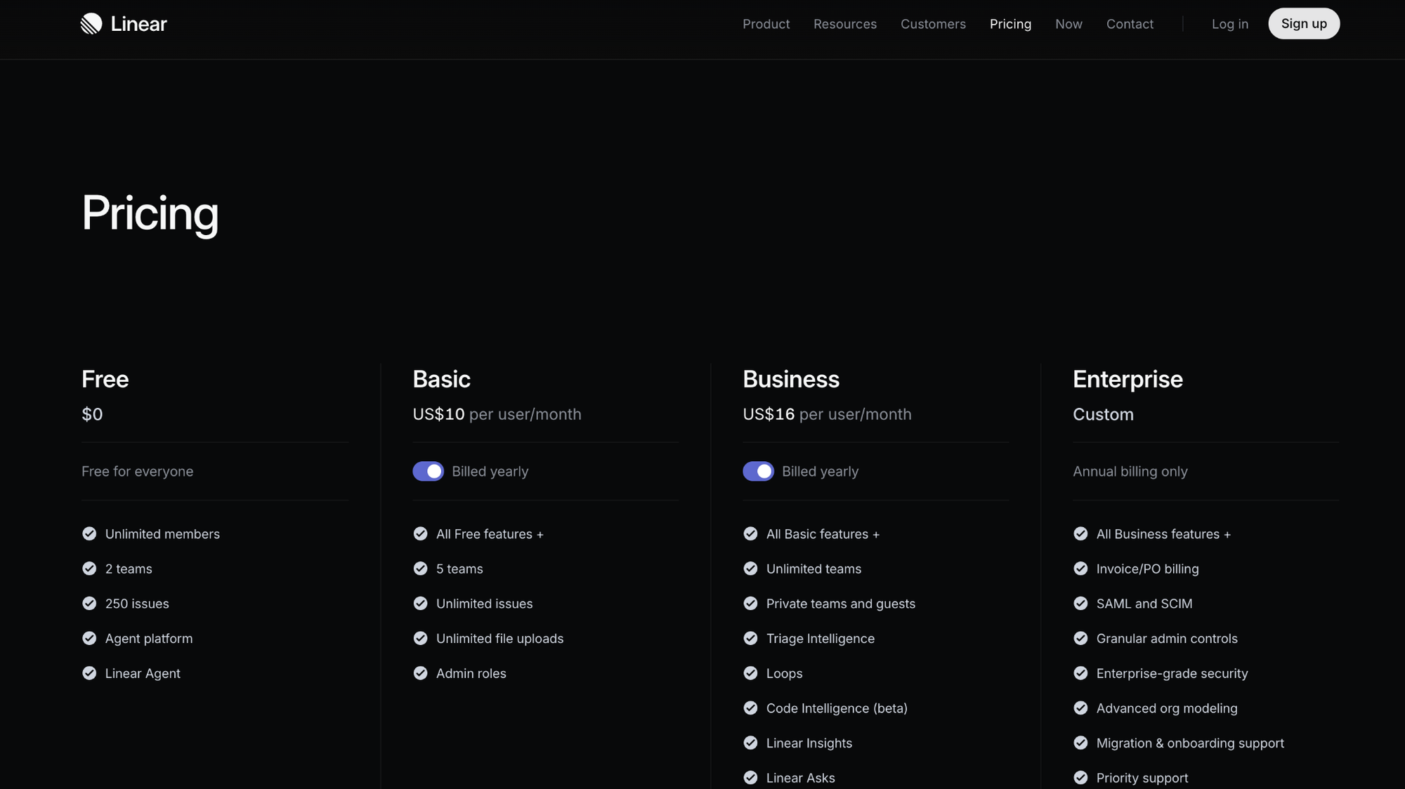 SaaS Pricing Page Example 6: Linear