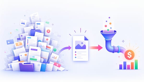 Contrast between a pile of unused content and a single piece driving pipeline in b2b saas content writing