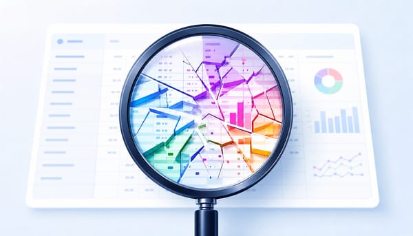 Magnifying glass over a spreadsheet revealing distorted SaaS CAC numbers beneath a clean surface