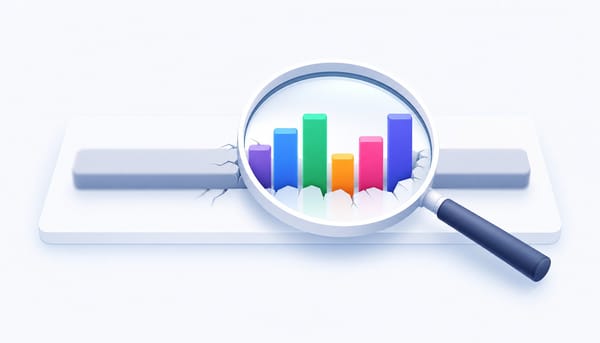 Magnifying glass revealing a single SaaS free trial conversion rate bar splitting into multiple segmented bars