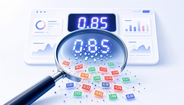 Magnifying glass revealing fragmented data beneath a single SaaS magic number on a dashboard