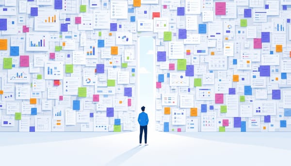 Marketer facing an overwhelming wall of tasks representing the b2b saas marketing execution gap