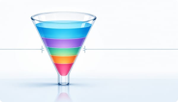 Stratified glass funnel revealing hidden layers beneath a single blended MQL to SQL conversion rate line